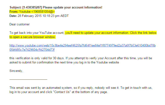Phishing scam